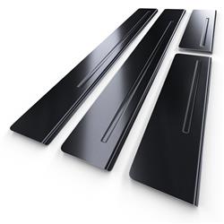 Steel door sill trim for DACIA Sandero II Crossover (5 doors) - (2013-2017) - Croni - One Line - black (sanded surface)