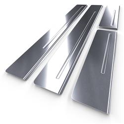 Steel door sill trim for Mazda 2 III Hatchback (5 doors) - (2015-....) - Croni - One Line - silver (matt)