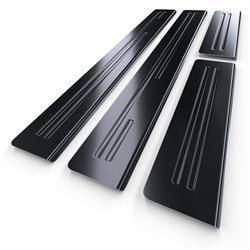 Steel door sill trim for Nissan Qashqai J11 Crossover (5 doors) - (2014-2016) - Croni - Asymetric - black (sanded surface)